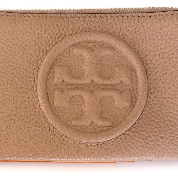 Tory Burch Perry Colorblock Leather Card Case in Devon Sand and Orange - Picture 6 of 6